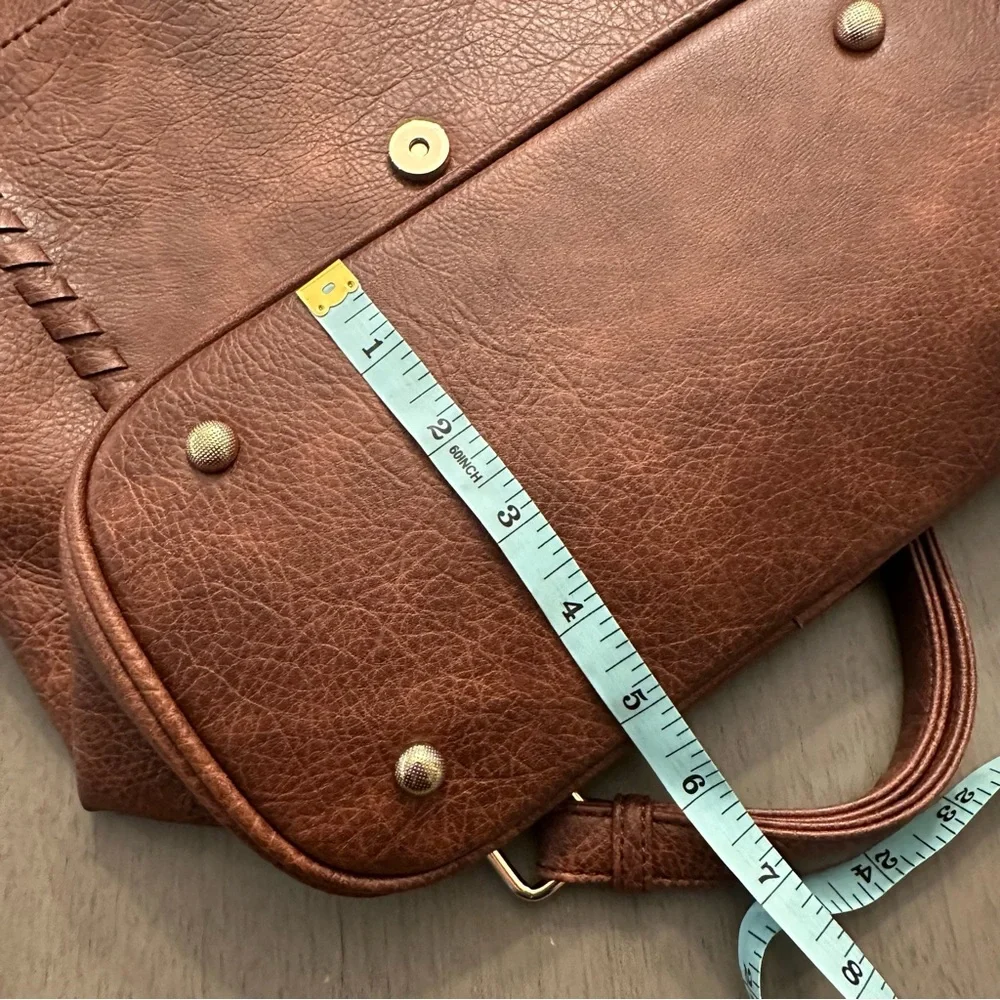 ALYSSA Faux Vegan Leather Whipstitch Brown Backpack New - Picture 11 of 13